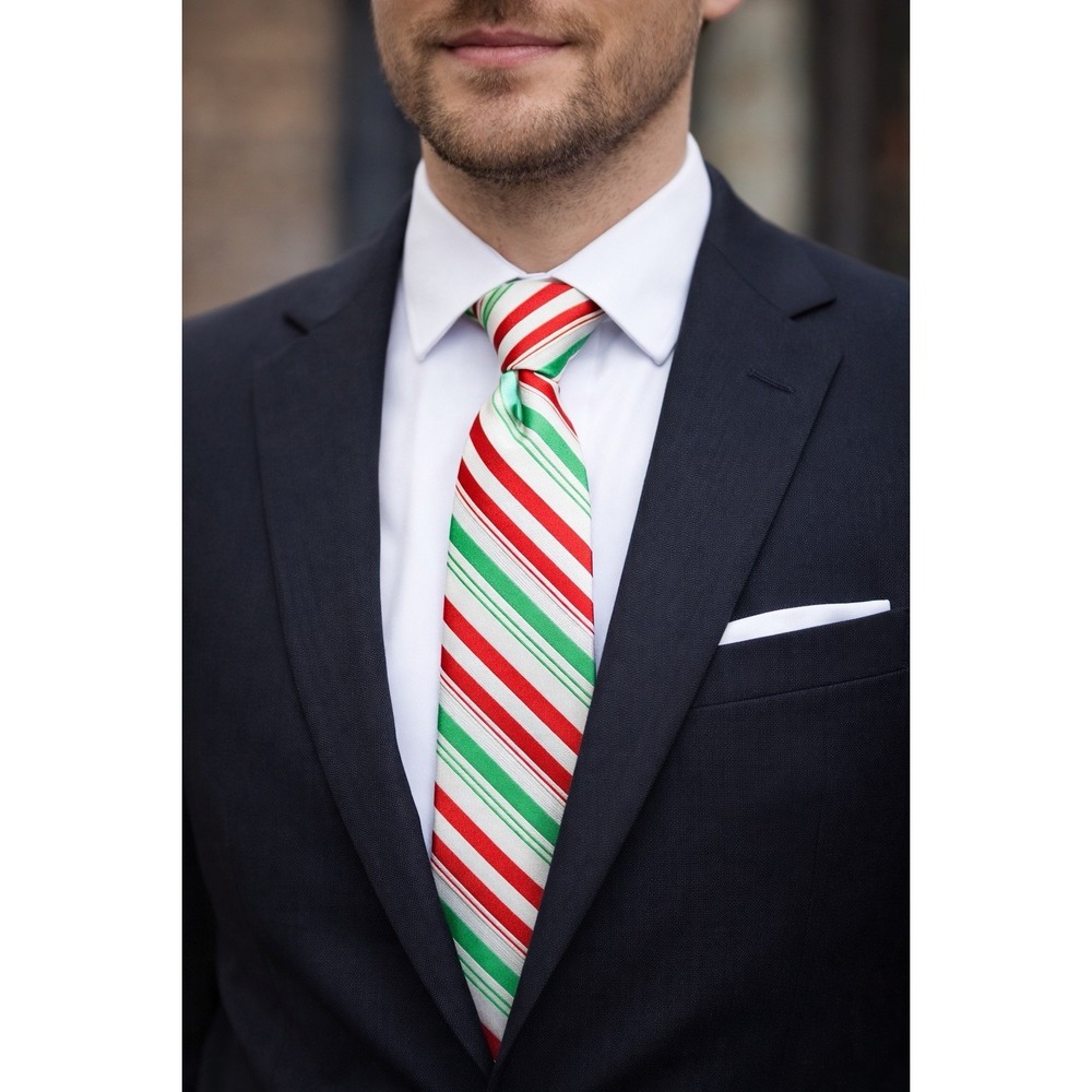 Holiday Traditions Candy Cane Stripe Christmas Necktie Red Green White‎ New